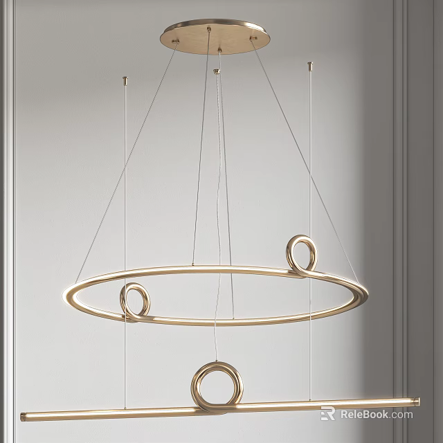Modern Golden Circular Ring Chandelier With Hanging Minimalist Decorative Design Elements 3d model