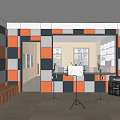 Artistic Book Art Studio Interior With Blue Orange Square Walls And Art Book