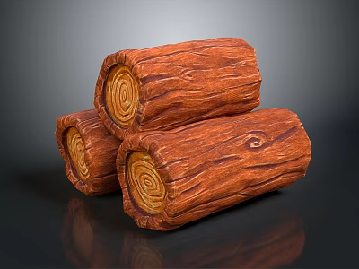 Natural Wooden Logs Stacked With Visible Grain And Brown Texture 3d model