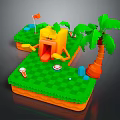 3D Mini Golf Scene With Green Grass Palm Tree Flag Golf Elements And Orange Structure 3d model