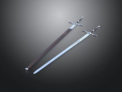Two Medieval Swords With Metal Blades Leather Sheath And Cross Hilts 3d model