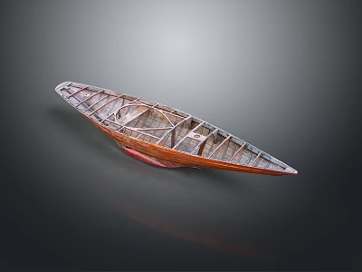 Traditional Handcrafted Wooden Boat With Red Bottom And Intricate Wooden Structure 3d model