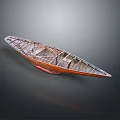 Traditional Handcrafted Wooden Boat With Red Bottom And Intricate Wooden Structure