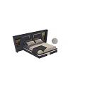 Elegant Upholstered Double Bed With Gray Black Headboard Metal Accents And Soft Pillows