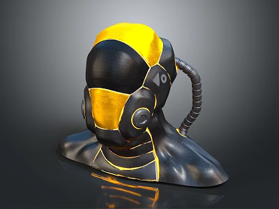 Futuristic Black And Yellow Mechanical Head Model With Sci Fi Design Details 3d model