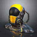 Futuristic Black And Yellow Mechanical Head Model With Sci Fi Design Details