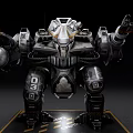 Intelligent Futuristic Machine With Mechanical Armor Arm Cannons Number 03 On Platform