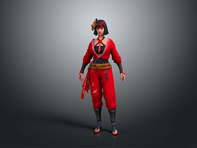 Game Movie Character In Red Traditional Outfit With Headpiece And Sash 3d model