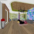 Modern Lounge Area With Cozy Sofas Living Plant Wall Round Pendant Lights And Wooden Flooring