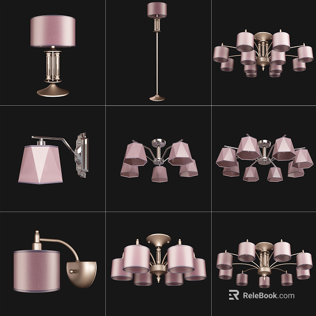 Elegant Modern Lighting Combinations With Pink Chandeliers Wall Lamps And Table Lamps 3d model 