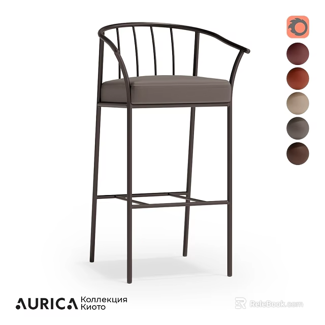 Modern Bar Stool With Black Metal Frame Gray Cushion And Multiple Color Options 3d model 