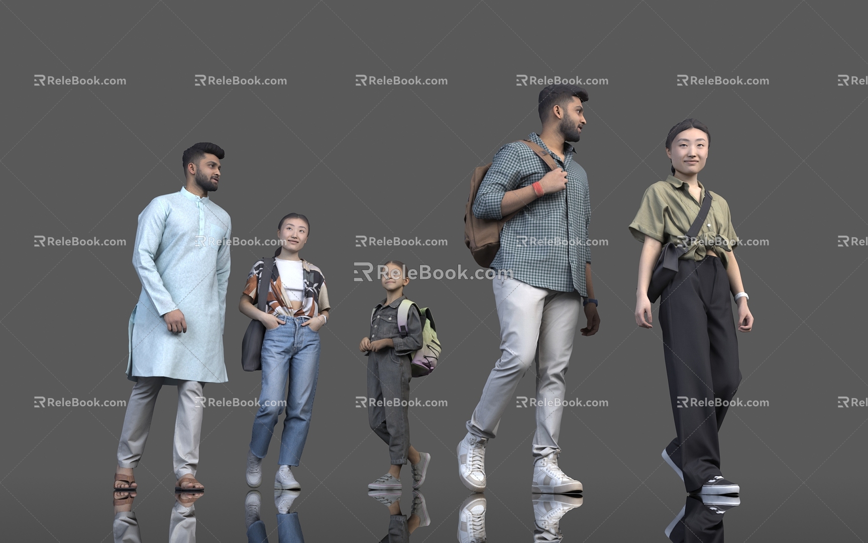 Multiplayer Man Walking Walking Woman Asian Indian Tourist Girl Passerby City Shopping Mall Station Pedestrian Passerby 3d model