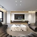 Modern Living and Dining Room Interior With Dining Table Sofa And Decorative Paintings