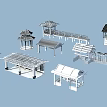 Traditional Chinese Wooden Architectural Structures Including Pavilions Pergolas and Roof Designs