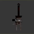 Traditional Vintage Household Stove With Wooden Structure And Tall Chimney Design