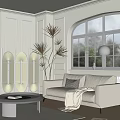 Modern double sofa cream sofa coffee table combination 3d model