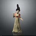 Traditional Ancient Style Woman Figurine In Orange Beige Floral Pattern Dress With High Bun Hairstyle