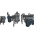 Vintage Industrial Equipment With Metal Pipes Storage Tanks And Valves