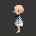 Cartoon Man Character With Short Hair Blue Shirt And White Diaper Smiling
