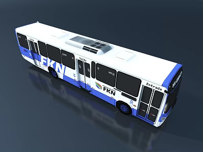 White And Blue Public Transport Bus With FFA Logo Multiple Doors And Roof Skylight 3d model