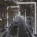 Garden Ornaments Along Street With Illuminated White Frames Yellow Trees Fallen Leaves