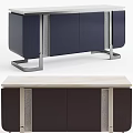 Modern Sideboard Featuring Dark Blue Body Light Marble Top And Metal Legs