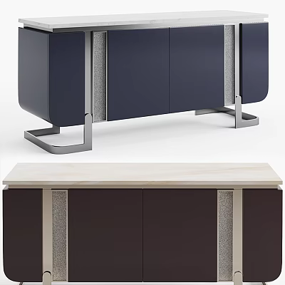 Modern Sideboard Featuring Dark Blue Body Light Marble Top And Metal Legs 3d model