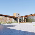 Modern Visitor Center Architecture With Wooden Roof And Courtyard Pool Open Area