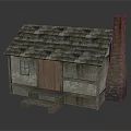 Traditional Residential House With Tiled Roof Wooden Door Brick Chimney Stone Walls And Wooden Steps