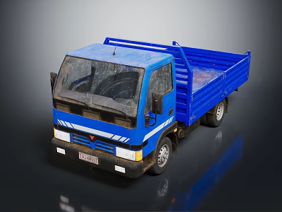 Blue Light Duty Cargo Truck With Open Bed And Dusty Exterior 3d model