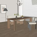 Modern Wooden Dining Table Set With Chairs Vase Fruit Bowl In Bright Room