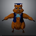 Cartoon Squirrel Character With Orange Fur Blue Graduation Cap Bow Tie And Vest