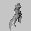Game Movie Character With Grey Long Hair Blue Bow Grey Top And Black Winged Cape