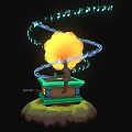 Vintage Green Gramophone With Yellow Horn Playing Music And Floating Blue Notes Electronic Appliance