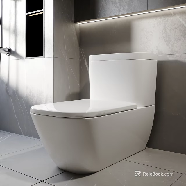 Modern Bathroom Interior White Ceramic Toilet With Sleek Design And Clean Lines 3d model 