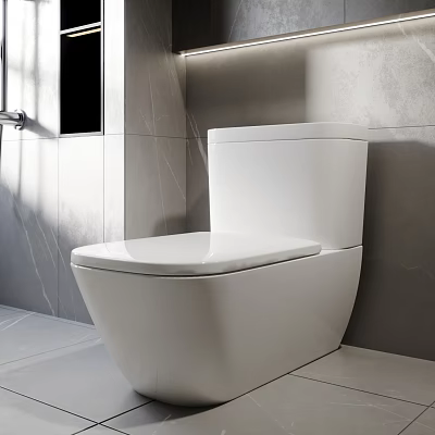 Modern Bathroom Interior White Ceramic Toilet With Sleek Design And Clean Lines 3d model