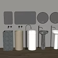 Various Modern Washbasins With Different Materials And Stylish Mirrors In Bathroom 3d model