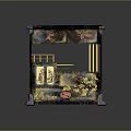 Vintage Decorative Cabinet With Gold And Black Finish Intricate Carvings Drawers Shelves And Tray Top