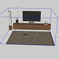 Wooden TV Stand with Decorative Vase Ornaments Cat Figurine and Books in Living Room