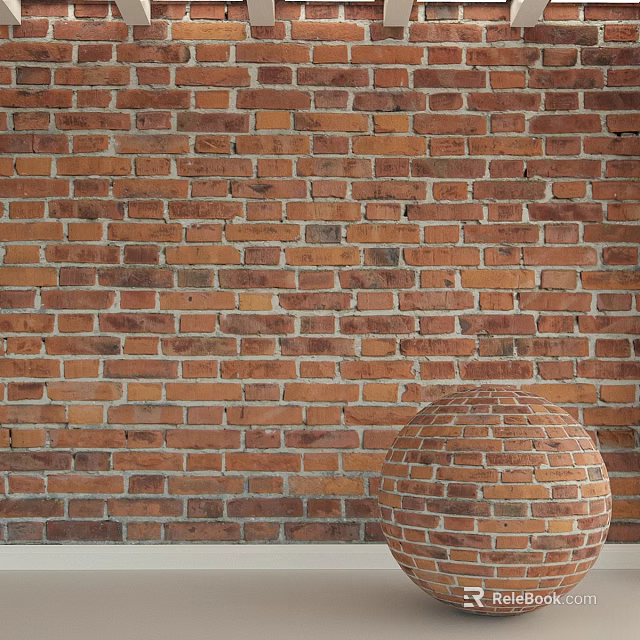 Red Brick Spherical Component Against Classic Red Brick Wall Decorative Architectural Element 3d model 
