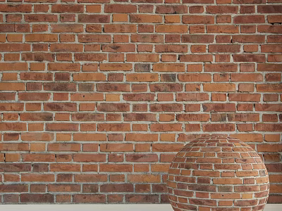 Red Brick Spherical Component Against Classic Red Brick Wall Decorative Architectural Element 3d model