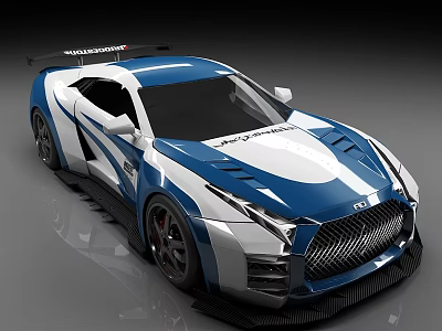 Blue And White Modified Sports Car With Aerodynamic Body Kit 3d model