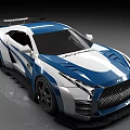 Blue And White Modified Sports Car With Aerodynamic Body Kit