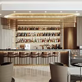 Modern Bar Interior With Wine Racks Bar Stools Hanging Lights And Seating Area