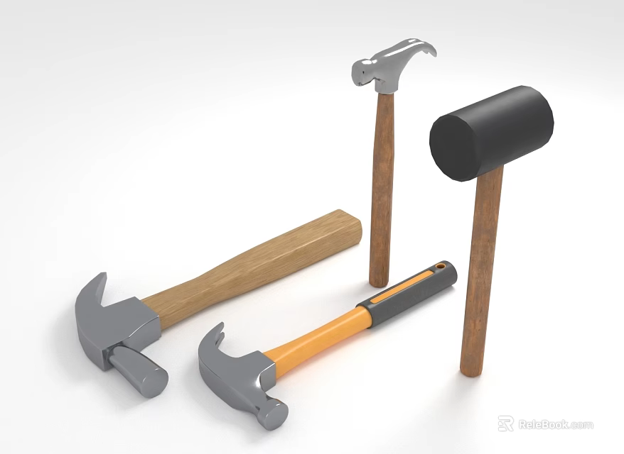 Different Types of Hardware Hammers with Wooden Handles for Home Use 3d model 
