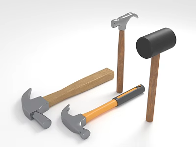Different Types of Hardware Hammers with Wooden Handles for Home Use 3d model