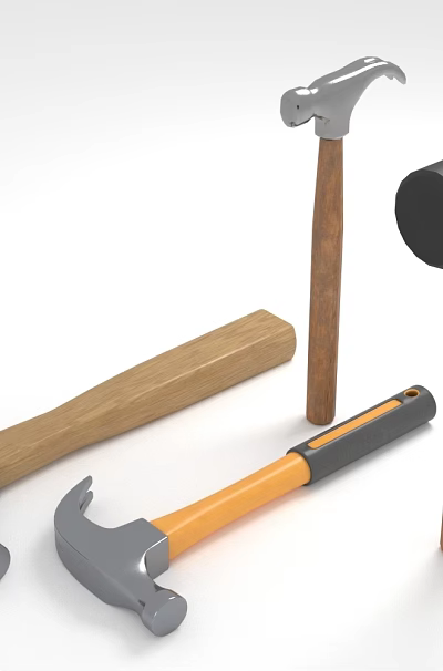 Different Types of Hardware Hammers with Wooden Handles for Home Use 3d model