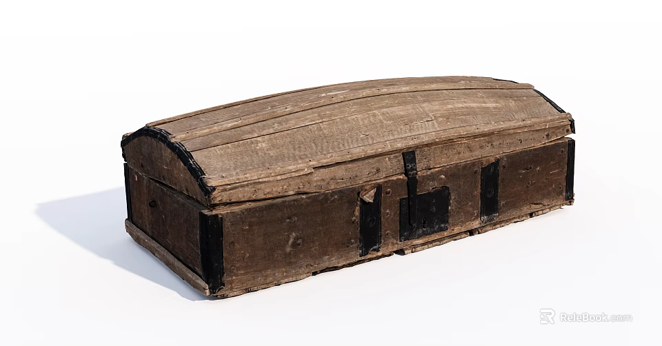 Vintage Wooden Chest With Textured Surface And Black Metal Hardware 3d model 