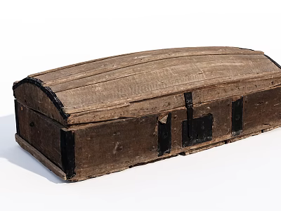 Vintage Wooden Chest With Textured Surface And Black Metal Hardware 3d model