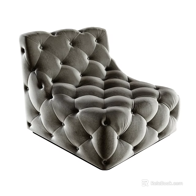 Gray Tufted Lazy Sofa With Comfortable Velvet Upholstery And Modern Design 3d model 